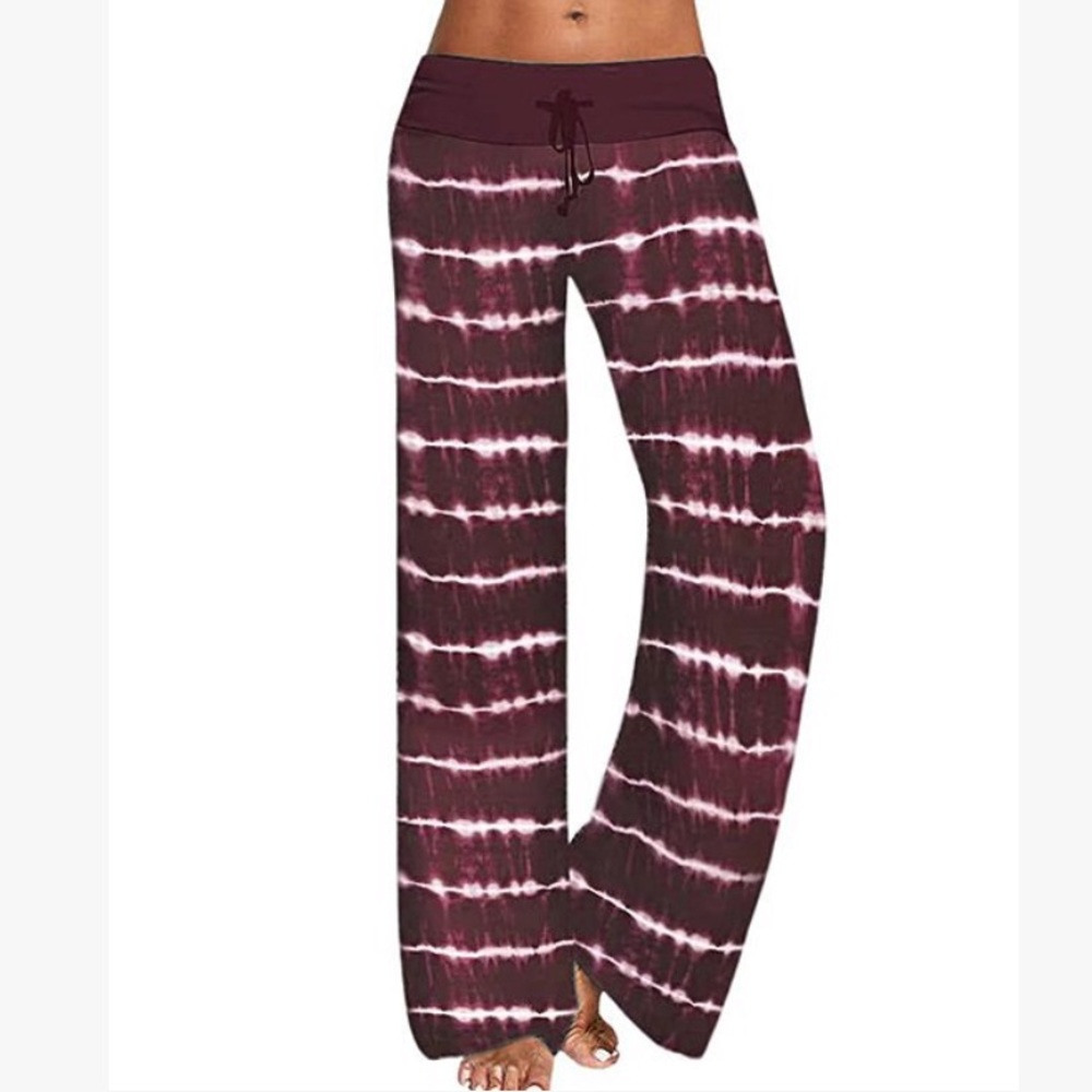 Wine & White Tie-Dye Drawstring Lounge Pants, XL